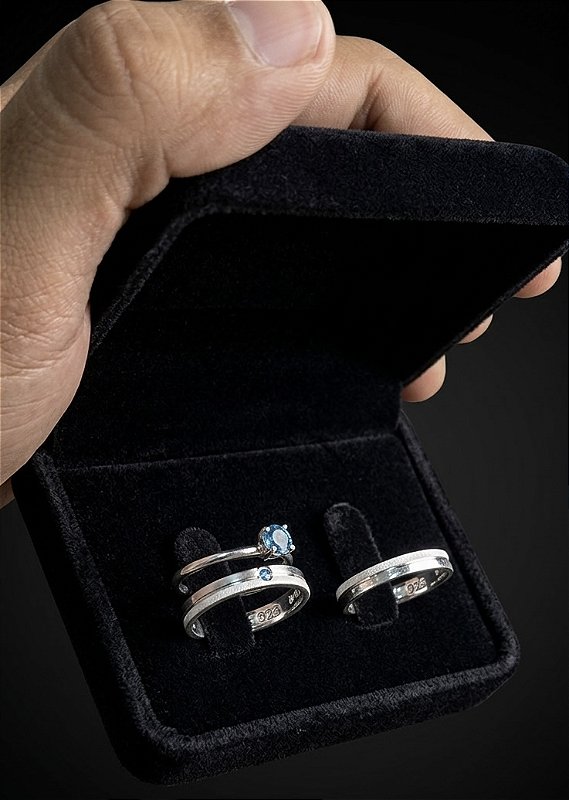 Aliança com Pedra Azul bebê 3mm com solitário em Prata 950