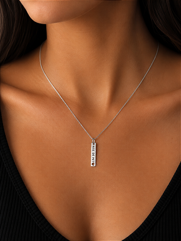COLAR PLAQUINHA MÃE DE PET FEMININO EM PRATA 925