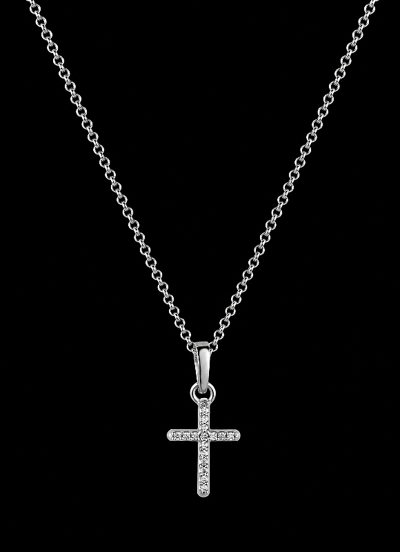 COLAR MINI CRUZ CRAVEJADO FEMININO EM PRATA 925
