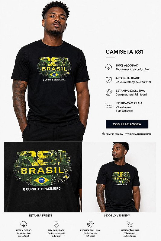 Camiseta Masculina, Corre e Brasileiro