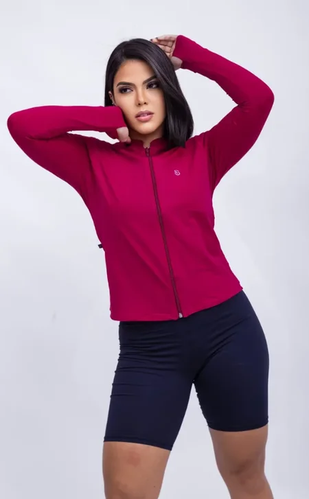 Jaqueta Fitness Feminina Dry Fit com Zíper Manga Longa Rosa