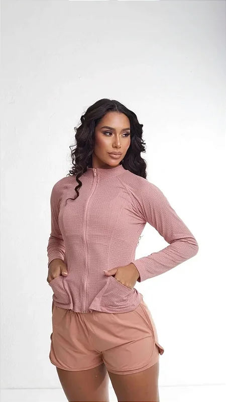 Casaco Fitness Feminina Dry Fit com Zíper Manga Longa