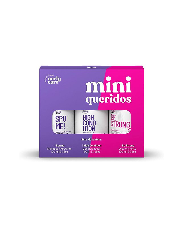 Curly Care Mini Queridos: Kit Higienizacao - Spume 100ml + High condition 100ml + Be Strong 100ml