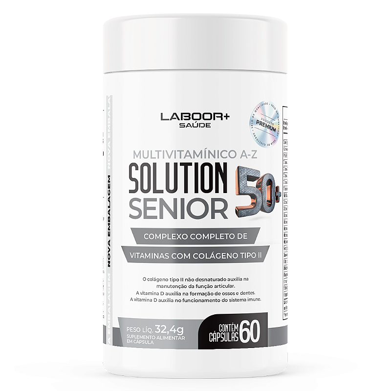 Solution Multivitamínico Sênior 50+ Complexo de Vitaminas c/ Colágeno Tipo 2 60 Cápsulas