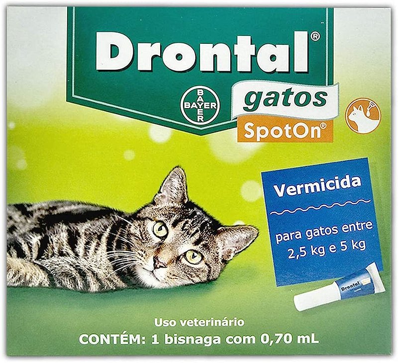 Vermifugo para Gatos Drontal Spot On 2 5kg a 5kg Bayer Puppyshow Clinica Veterinaria e Pet Center