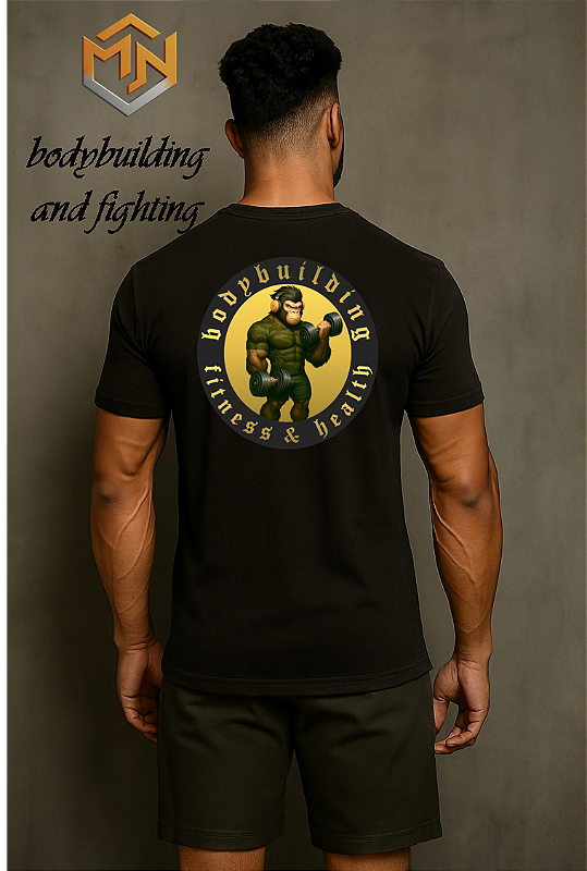 Camisetas Estonada Preta Com Desenho Preto Amarelo Monkey Series Mn Fit G1