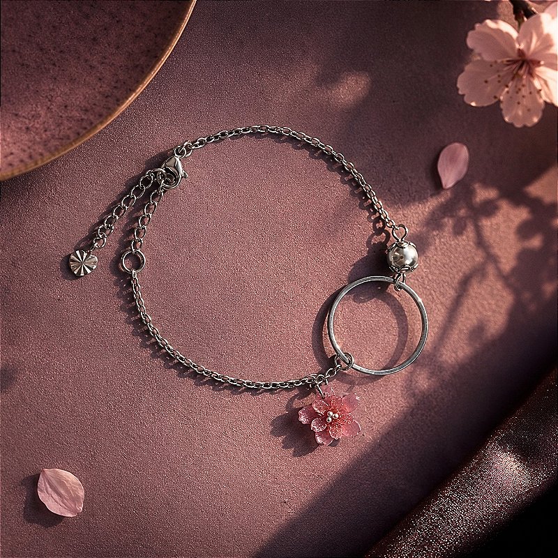 Pulseira Velvet Sakura Flor de Cerejeira | Coleção Hana Omamori Charms