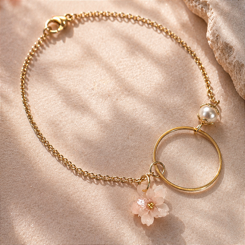 Pulseira Nude Sakura Flor de Cerejeira | Coleção Hana Omamori Charms