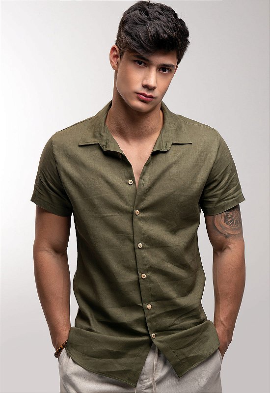 Camisa de linho cru masculina 2025
