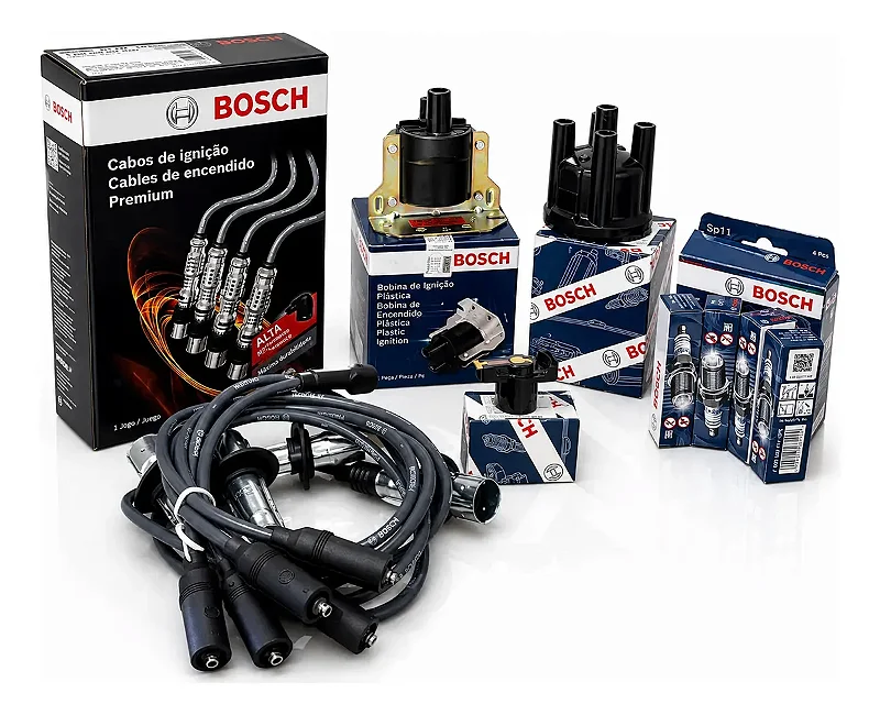 Kit Ignição Bosch Fusca Velas, Bobina, Cabos, Tampa E Rotor