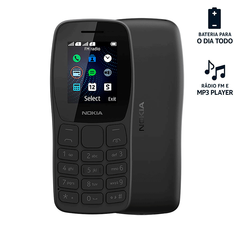 Celular Nokia 105 NK093 Tela 1.8 Dual Chip Preto