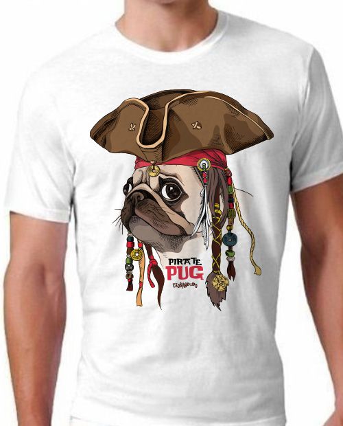 Camiseta Cachorro Pug Pirata - Cão Bandido - Camisetas de Cachorro  Personalizadas e Criativas