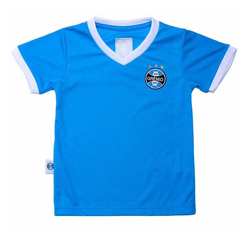 Camisa Infantil Grêmio Gola V Azul Oficial - Cia Bebê