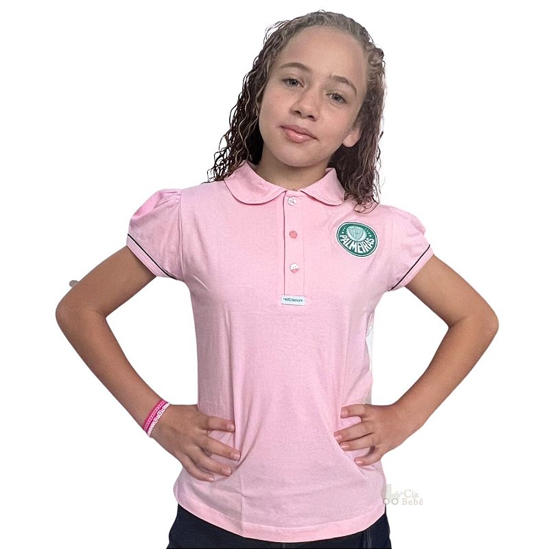 Camisa Infantil Palmeiras Polo Rosa Oficial - Cia Bebê