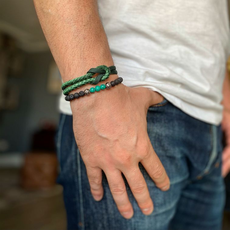 Pulseira de pedra vulcânica e Howlite Verde - Verkstad pulseiras masculinas  e relógios