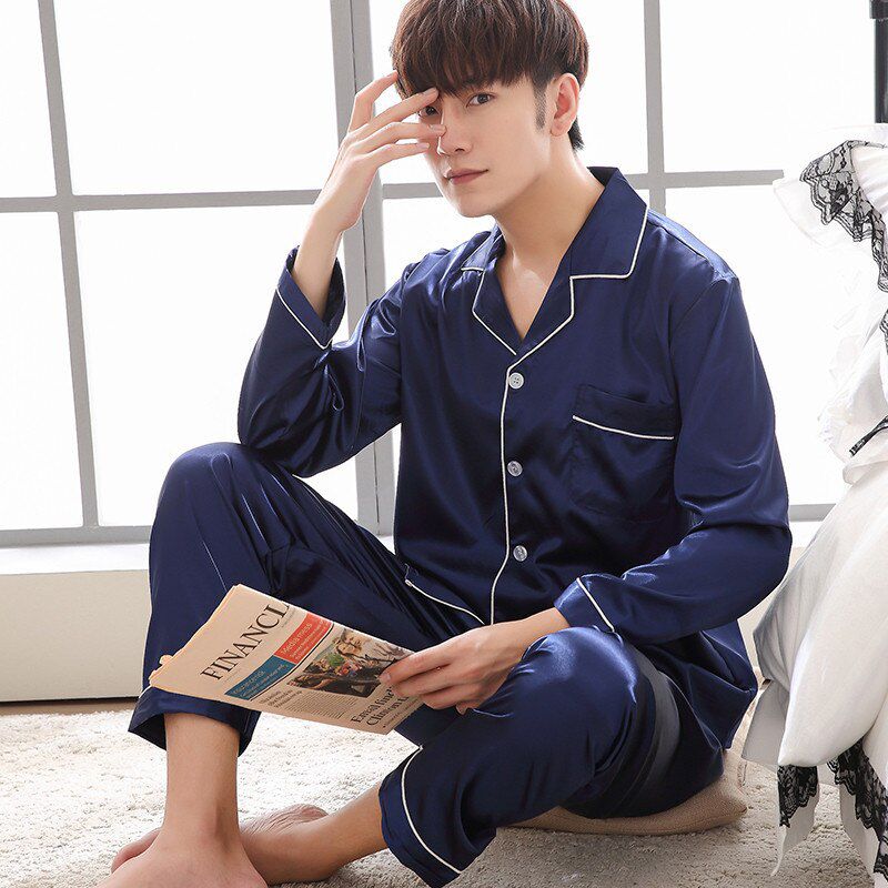 Pijama de seda masculino longo Clearance