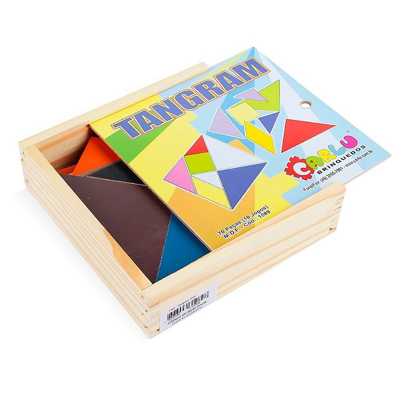 Tangram Colorido Mdf 70 Peças Caixa de madeira| Lúdico