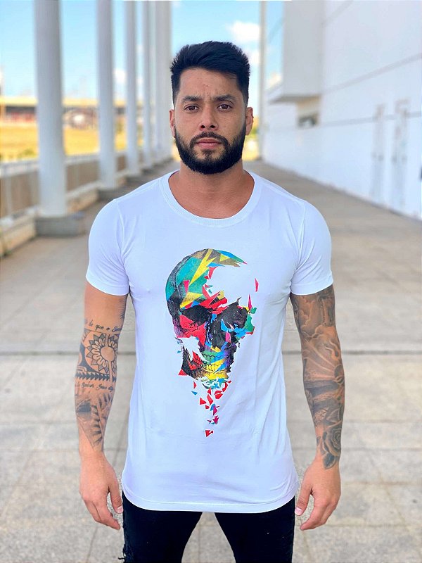 Camiseta Longline Branca Caveira Preta - John Verdazzi - Imperium Store