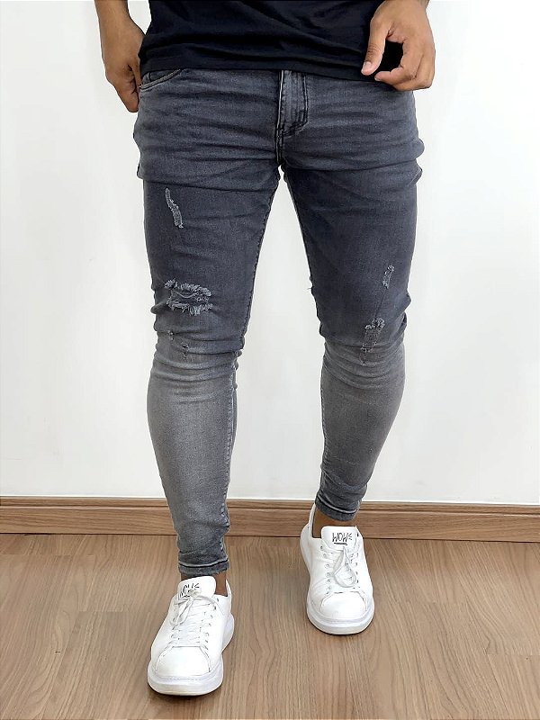 Calça Jeans Masculina Super Skinny Preta Lavada Degradê* - Imperium Store
