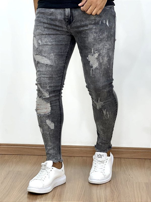 Calça Jeans Masculina Super Skinny Cinza Escura Destroyed* - Imperium Store  | Loja de roupas multimarcas masculina