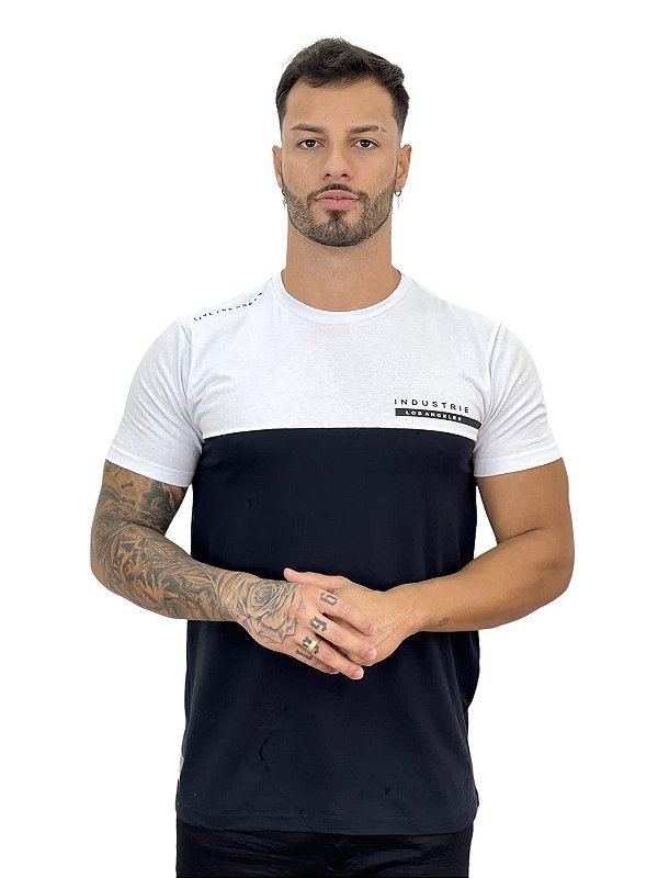 Camiseta Longline Masculina Branca Recorte Preto Logo Lateral - Imperium  Store | Loja de roupas multimarcas masculina