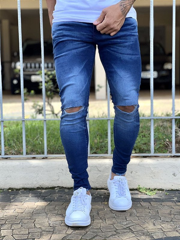 Calça Jeans Masculina Super Skinny Escura Rasgo No Joelho Detallhes -  Imperium Store | Loja de roupas multimarcas masculina