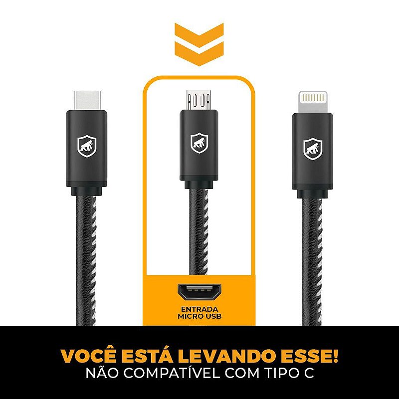 Kit Carregador Turbo Triplo e Cabo Turbo Militar Micro USB V8 - Gshield