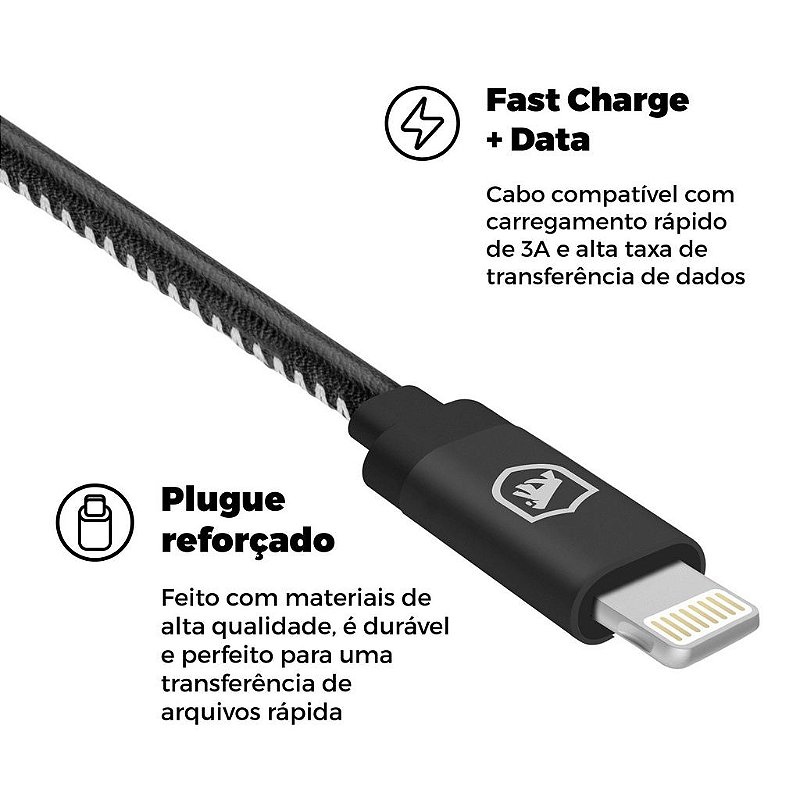 Kit Carregador Turbo Triplo e Cabo Turbo Militar Lightning - Gshield