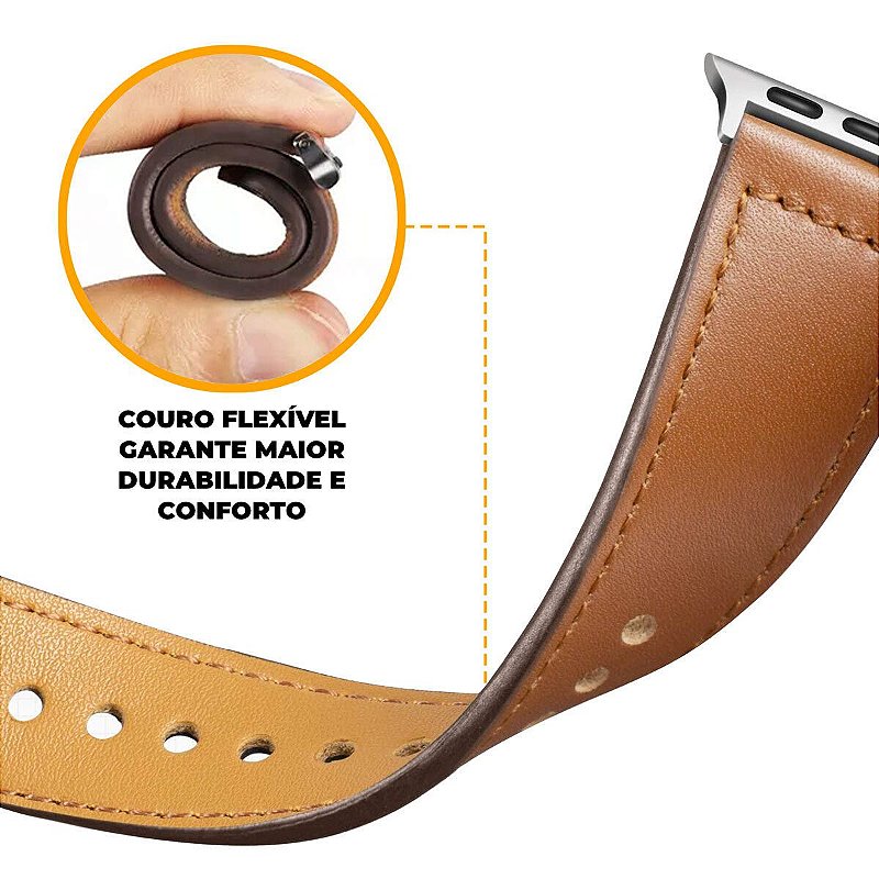 Pulseira de Couro para Apple Watch 42 / 44 / 45MM - Marrom - Gshield - foto 4