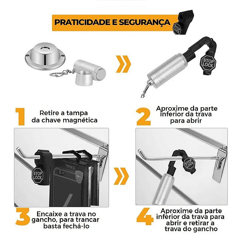 Kit Trava de segurança anti-furto para gancho expositor Stop Lock 12unid + 1 Chave - Gshield - foto 5