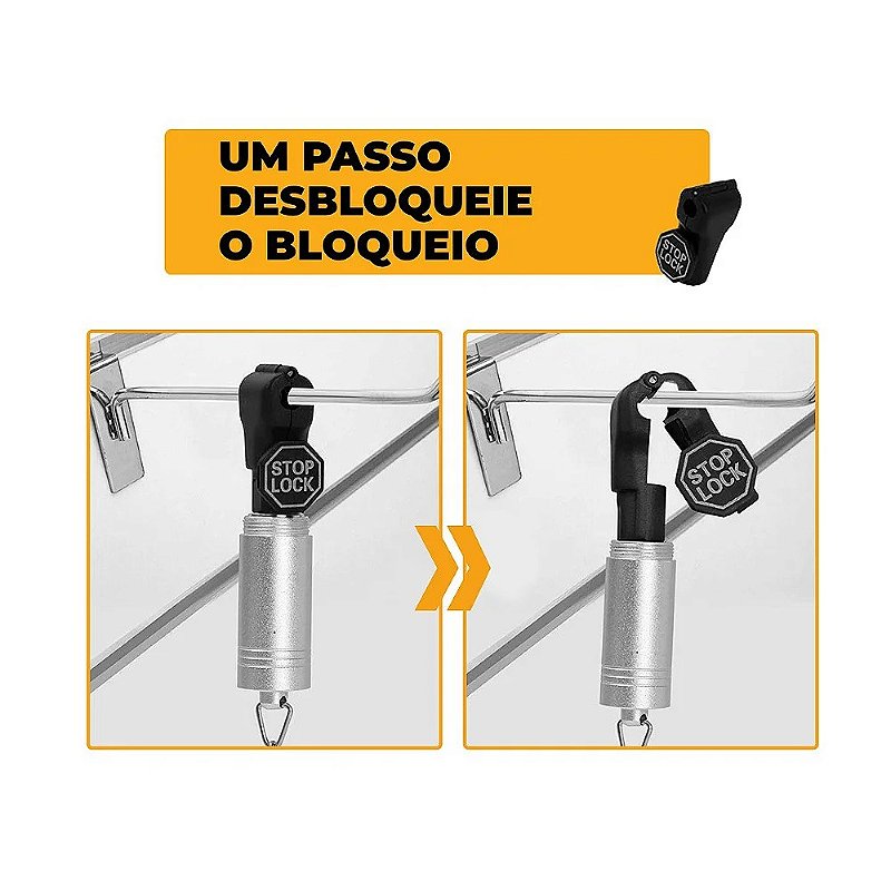 Kit Trava de segurança anti-furto para gancho expositor Stop Lock 12unid + 1 Chave - Gshield - foto 4