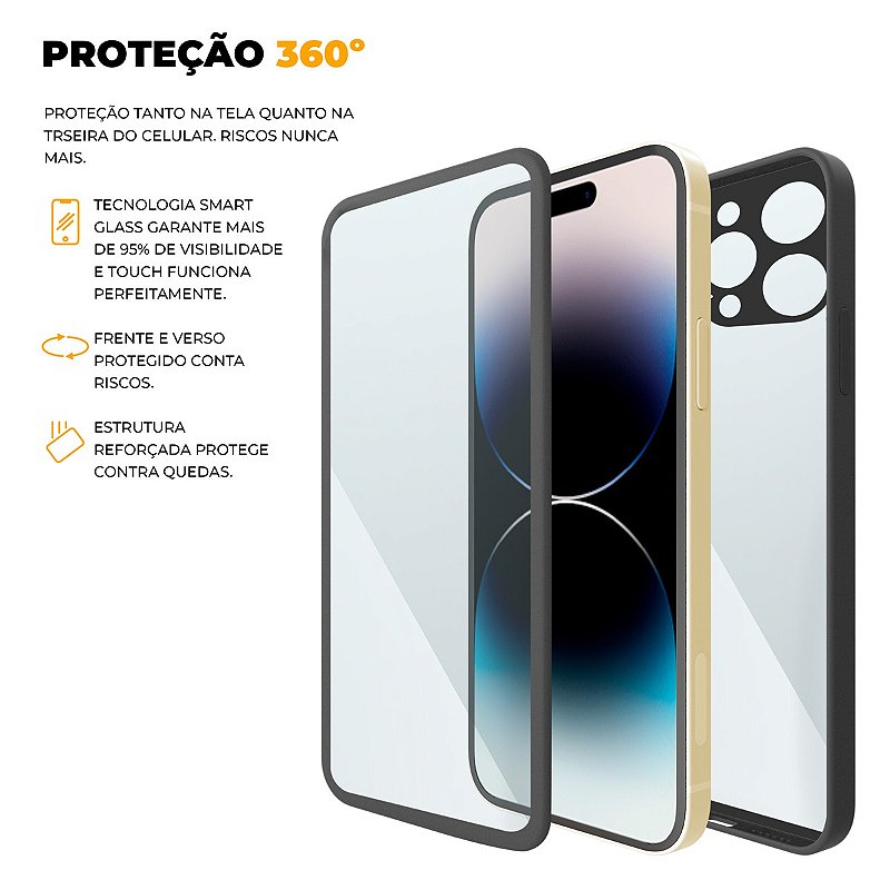 Capa 360 para iPhone 14 Pro Max - Preta - Frente e Verso - Gshield - foto 5
