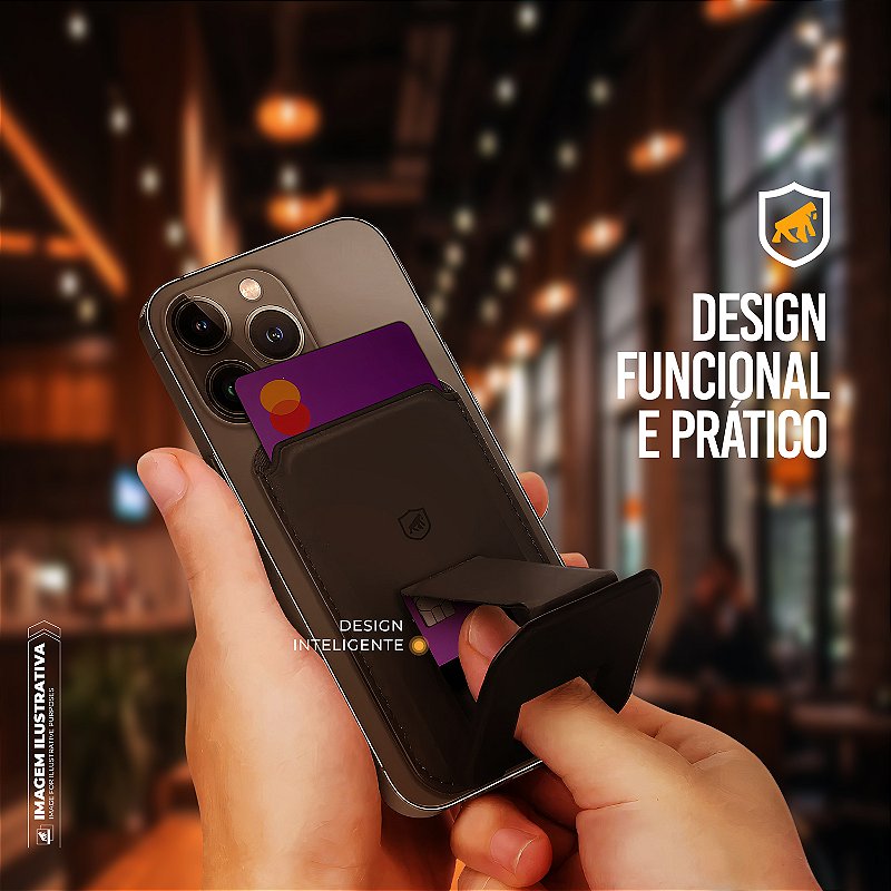 Carteira Magsafe com Kickstand - Porta Cartão Magnético - Preta - Gshield - foto 3