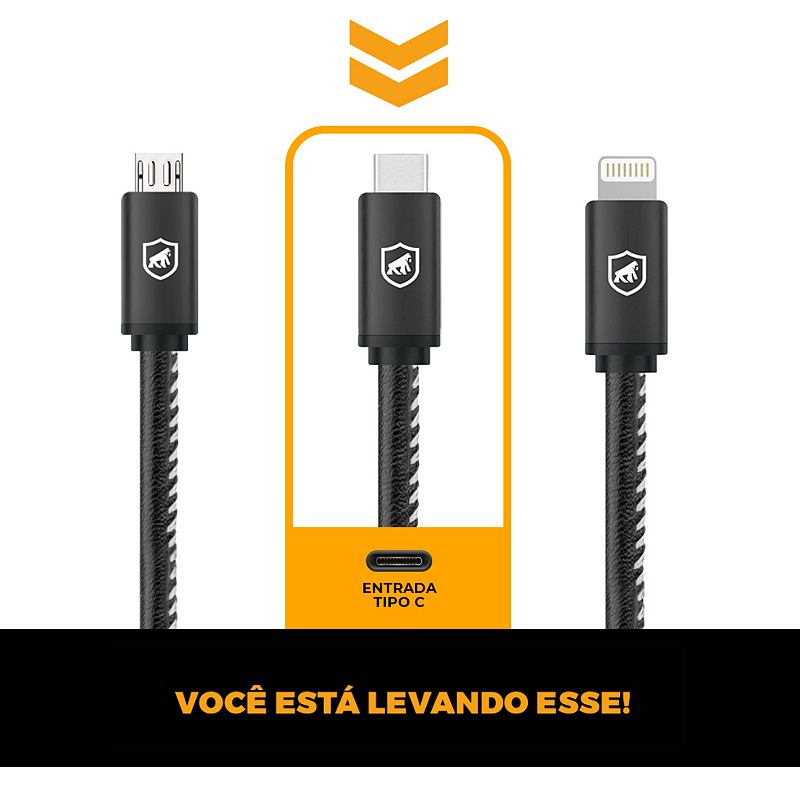 Cabo USB-A/Tipo C Reforçado 1,5m para Carregamento Rápido e Transferência de Dados - Turbo Militar - Gshield - foto 2