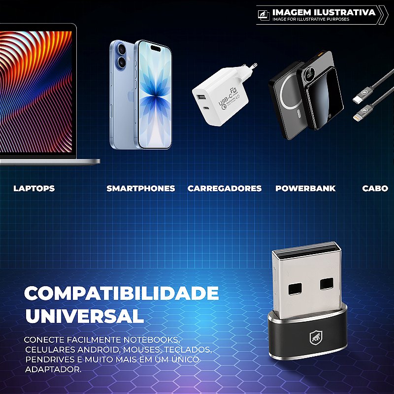 Adaptador Tipo C / USB-A - Preto - Gshield - foto 2