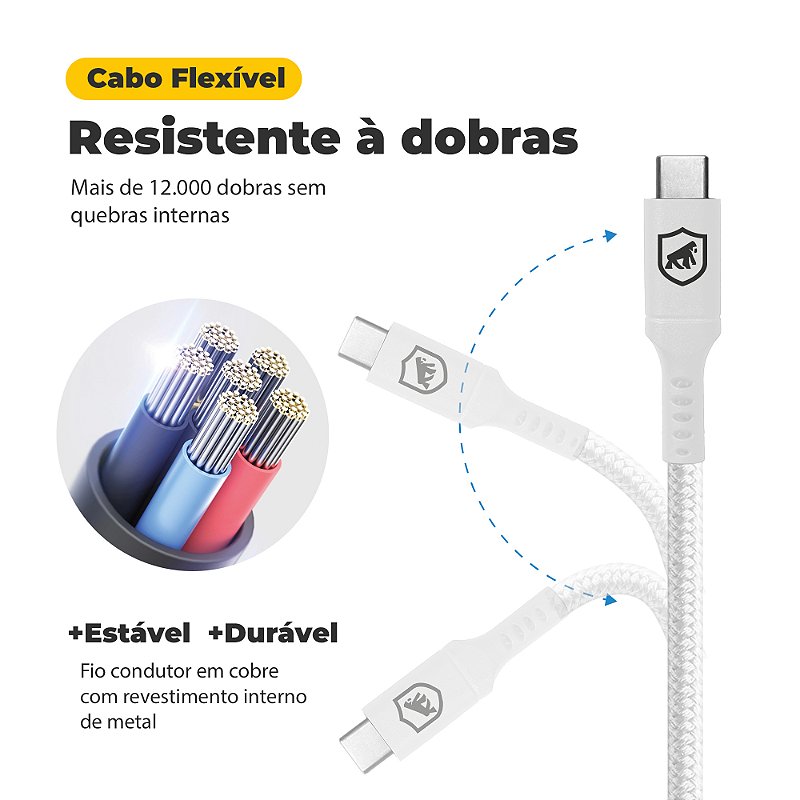 Cabo Survivor para Lightning / Tipo C - 1,5m - Branco - Gshield - foto 4