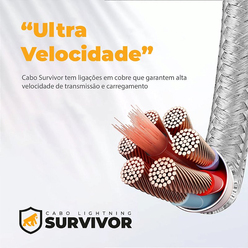 Cabo Survivor para Lightning / Tipo C - 1,5m - Branco - Gshield - foto 5