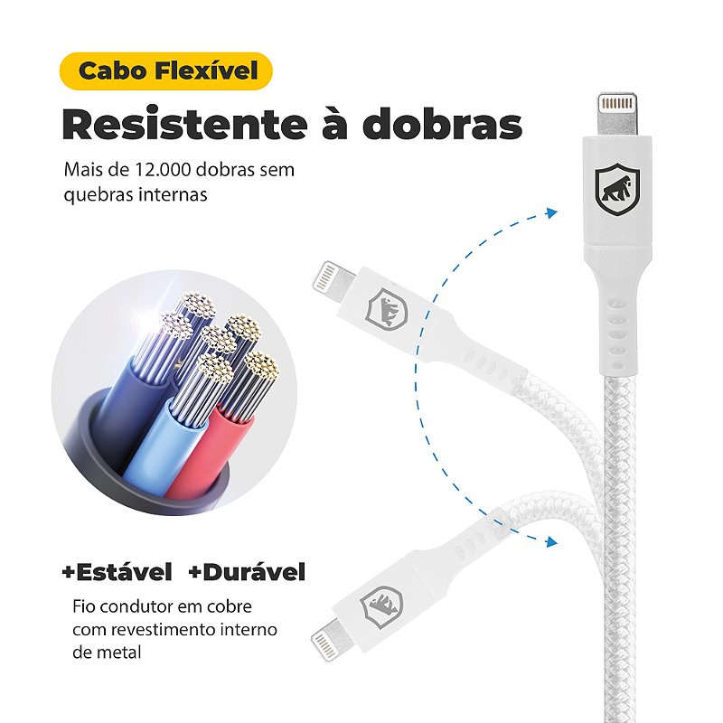 Cabo Survivor para Lightning / USB - 1,5m - Branco - Gshield - foto 3