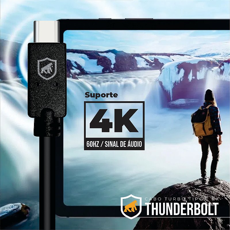 Cabo ThunderBolt carregamento 65W + Áudio e Vídeo 4K 60Hz 3.1 USB-C / Tipo C - 1,8M - Gshield - foto 3