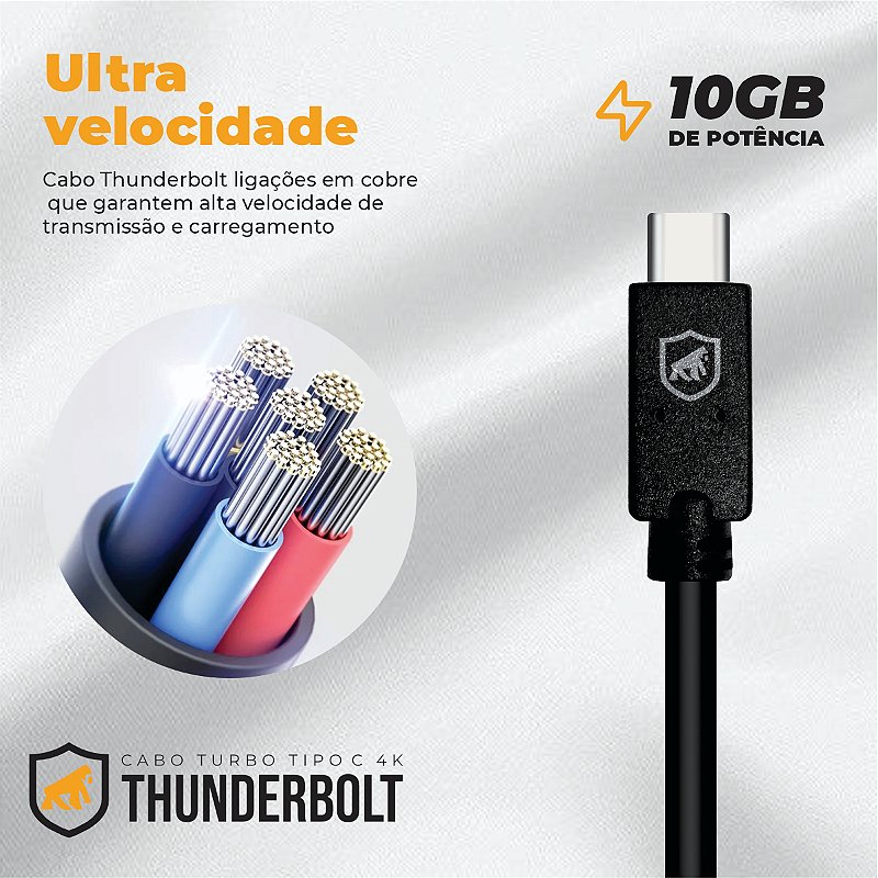 Cabo ThunderBolt carregamento 65W + Áudio e Vídeo 4K 60Hz 3.1 USB-C / Tipo C - 1,8M - Gshield - foto 2