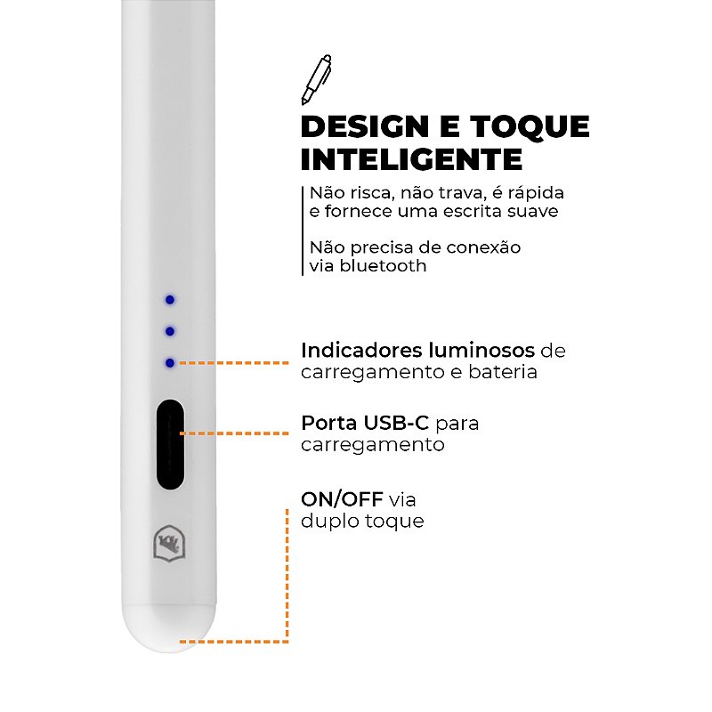 Caneta Touch Capacitiva Pro com Palm Rejection e traço adaptável - Branca - Gshield