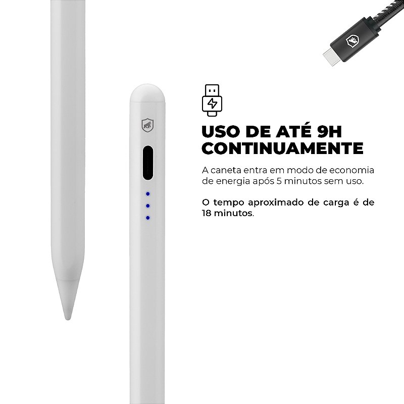 Caneta Touch Capacitiva Pro com Palm Rejection e traço adaptável - Branca - Gshield
