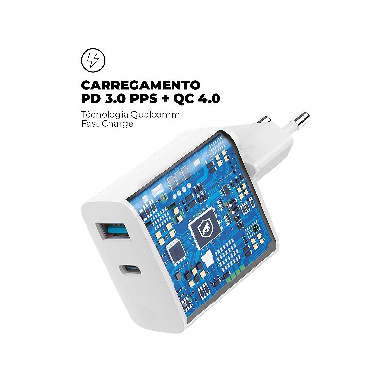Carregador de Parede Turbo Delivery QC 4.0 33W - USB-A / Tipo C - Gshield - foto 3