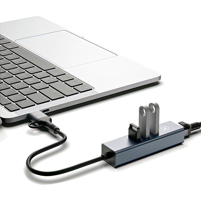 Hub USB-C Multiportas com Adaptador USB-A, Conector Ethernet LAN + 3 Portas USB 3.0 de até 5 Gbps, Liga de Alumínio Portátil para Periféricos, Tablet, Computador e Notebook - Gshield - foto 6