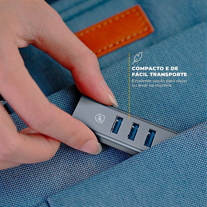Hub USB-C Multiportas com Adaptador USB-A, Conector Ethernet LAN + 3 Portas USB 3.0 de até 5 Gbps, Liga de Alumínio Portátil para Periféricos, Tablet, Computador e Notebook - Gshield - foto 5