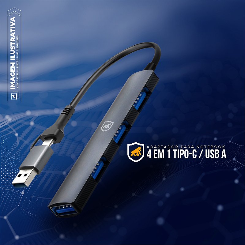 Adaptador Dock Station 4 em 1 com Entrada USB-C (Tipo c) e Adaptador USB-A, Expansor Multiportas com 1 USB 3.0 e 3 USB 2.0 para Computador, Notebook, Periféricos - foto 6