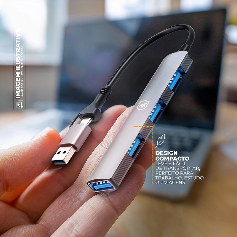Adaptador Dock Station 4 em 1 com Entrada USB-C (Tipo c) e Adaptador USB-A, Expansor Multiportas com 1 USB 3.0 e 3 USB 2.0 para Computador, Notebook, Periféricos - foto 4