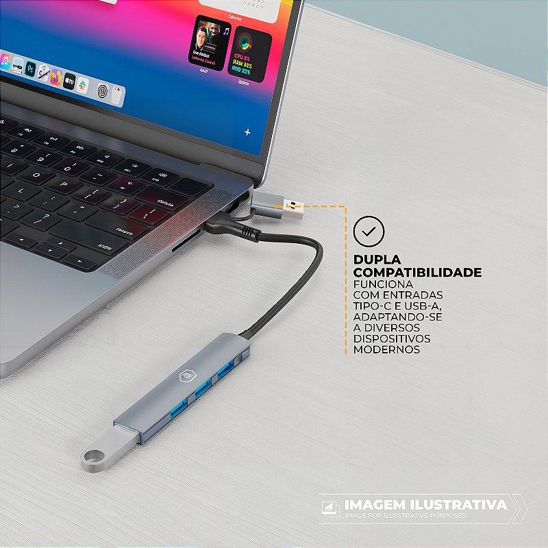 Adaptador Dock Station 4 em 1 com Entrada USB-C (Tipo c) e Adaptador USB-A, Expansor Multiportas com 1 USB 3.0 e 3 USB 2.0 para Computador, Notebook, Periféricos - foto 3