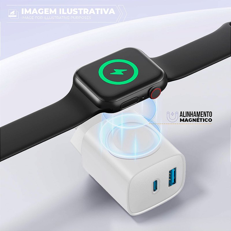 Carregador de Parede Universal Survivor 2 em 1 Power Delivery 23W Tipo C Ultra Rápido + USB A e Base de Carregamento Magnética Sem Fio para Apple Watch - Gshield - foto 5