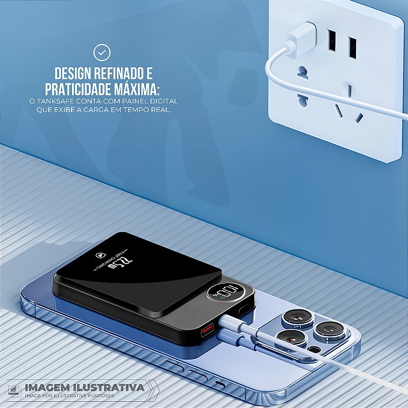 Carregador Portátil Powerbank 10.000mAh com Carregamento Wireless 15W, USB-A, Type-C e Fixação Magnética Compatível com MagSafe - TankSafe - Gshield - foto 2
